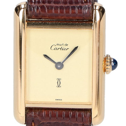 Cartier 76-81 925 Must Tank Vermeil Sm Ivory Dial Manual Leather
