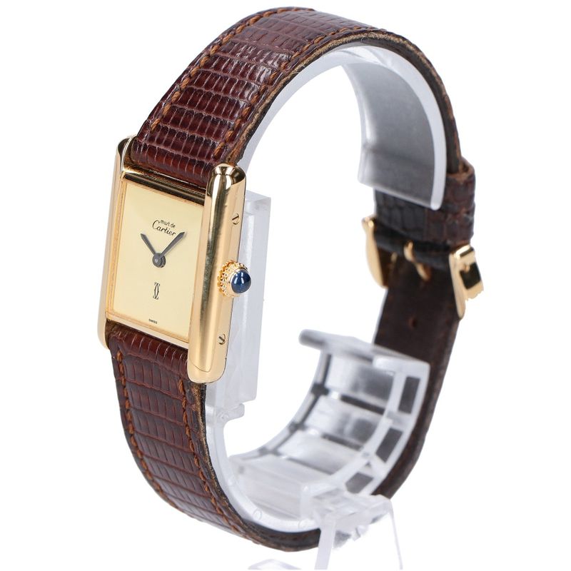 Cartier 76-81 925 Must Tank Vermeil Sm Ivory Dial Manual Leather