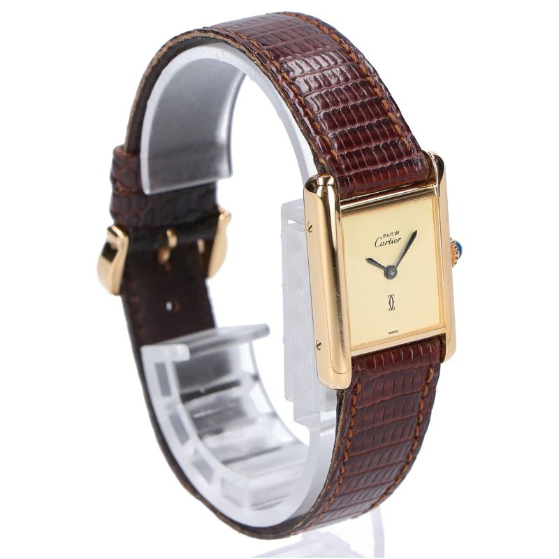 Cartier 76-81 925 Must Tank Vermeil Sm Ivory Dial Manual Leather