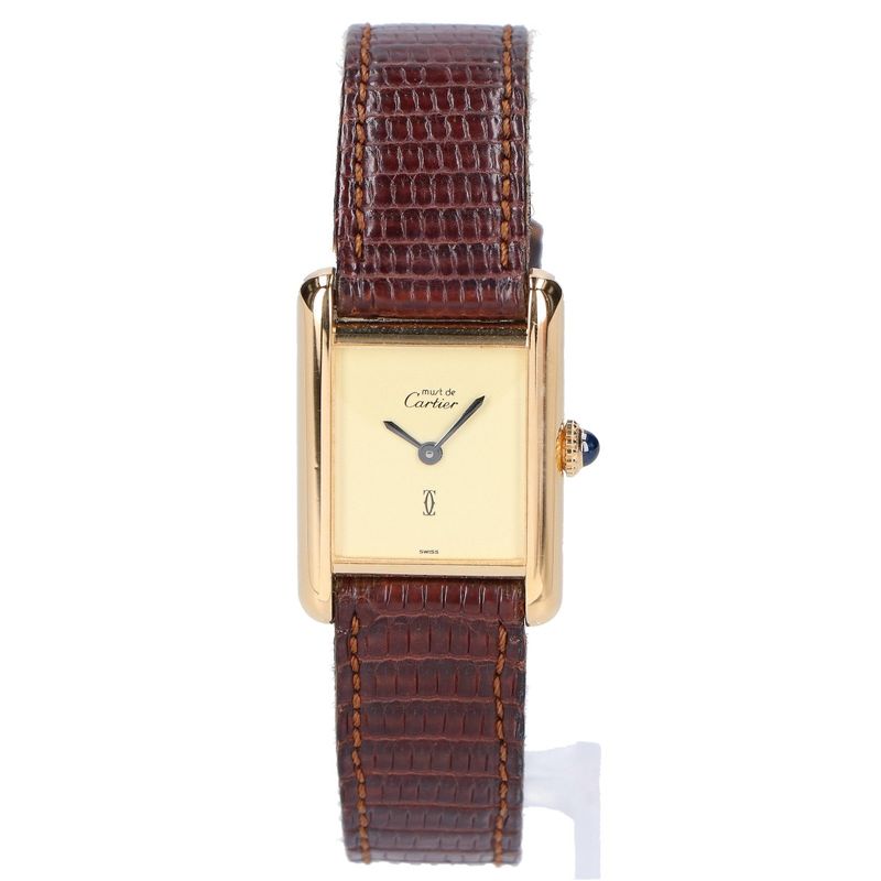 Cartier 76-81 925 Must Tank Vermeil Sm Ivory Dial Manual Leather