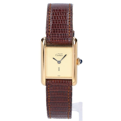 Cartier 76-81 925 Must Tank Vermeil Sm Ivory Dial Manual Leather