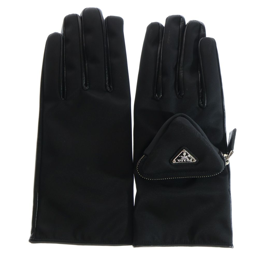 Prada Triangle Triangle Logo Plate Leather Gloves Black