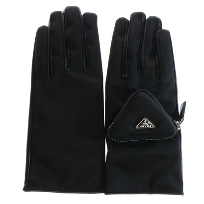 Prada Triangle Triangle Logo Plate Leather Gloves Black