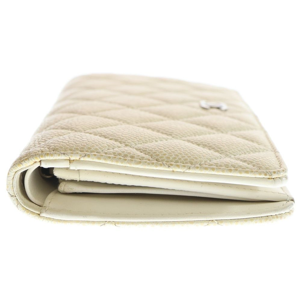 Chanel Flap Long Wallet Long Wallet Card Case Ivory White Caviar Skin Silver