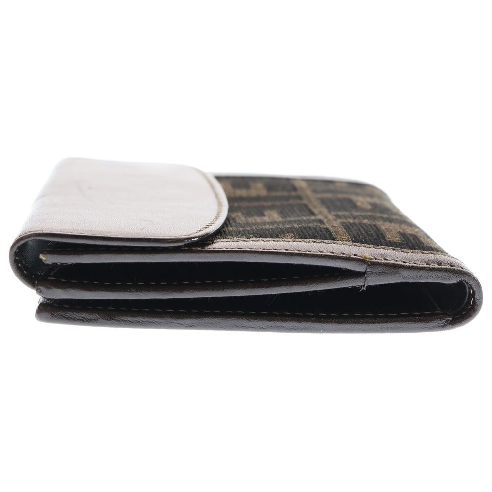 Fendi Zucca Pattern Bifold Wallet Compact Wallet Card Case Brown Leather X