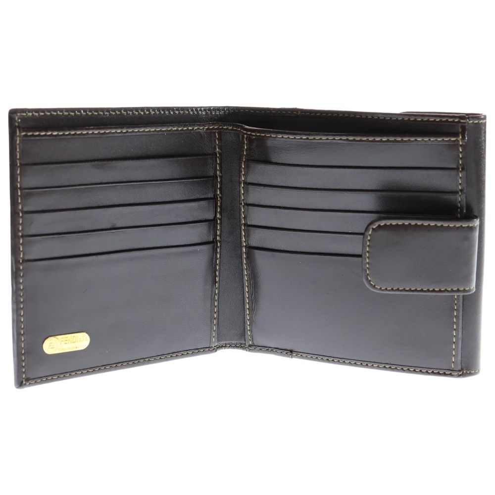 Fendi Zucca Pattern Bifold Wallet Compact Wallet Card Case Brown Leather X