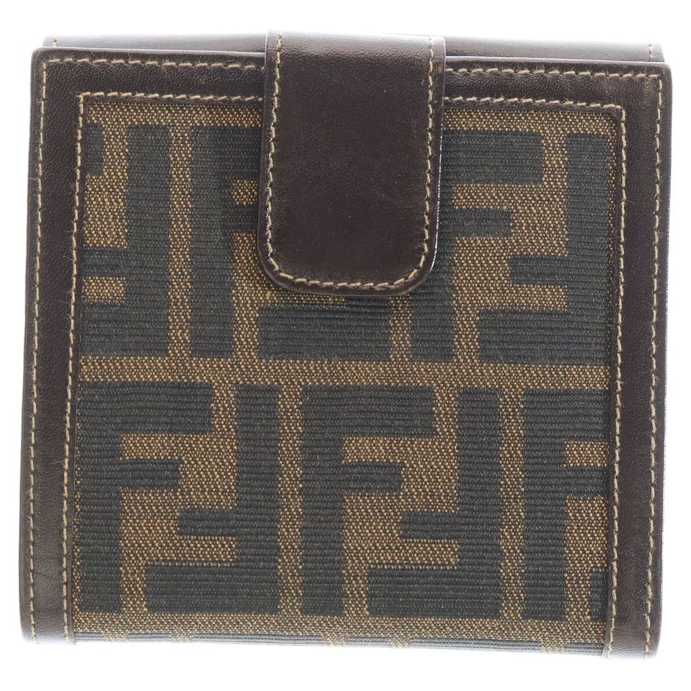 Fendi Zucca Pattern Bifold Wallet Compact Wallet Card Case Brown Leather X
