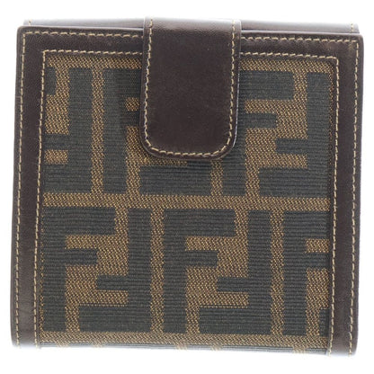 Fendi Zucca Pattern Bifold Wallet Compact Wallet Card Case Brown Leather X