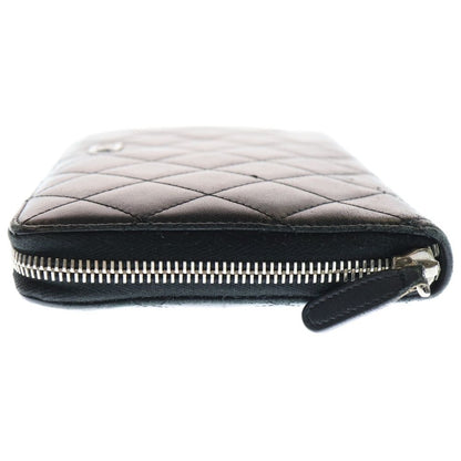 Chanel Classic Long Zip Wallet Long Wallet Card Case Black Lambskin Silver