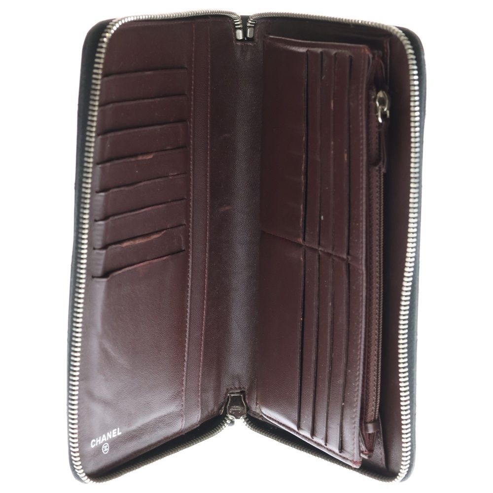 Chanel Classic Long Zip Wallet Long Wallet Card Case Black Lambskin Silver