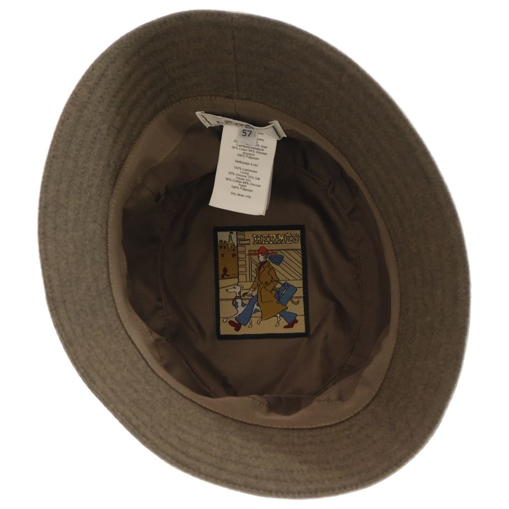 Hermes Bucket Hat Hat Cashmere Khaki Olive Brown Silver Hardware