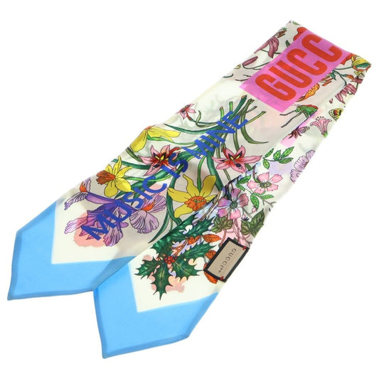 Gucci 100th Anniversary Flower Floral Silk Twill Neck Bow Scarf White Women's