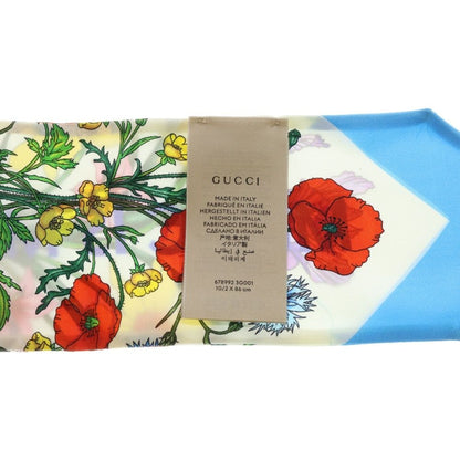 Gucci 100th Anniversary Flower Floral Silk Twill Neck Bow Scarf White Women's