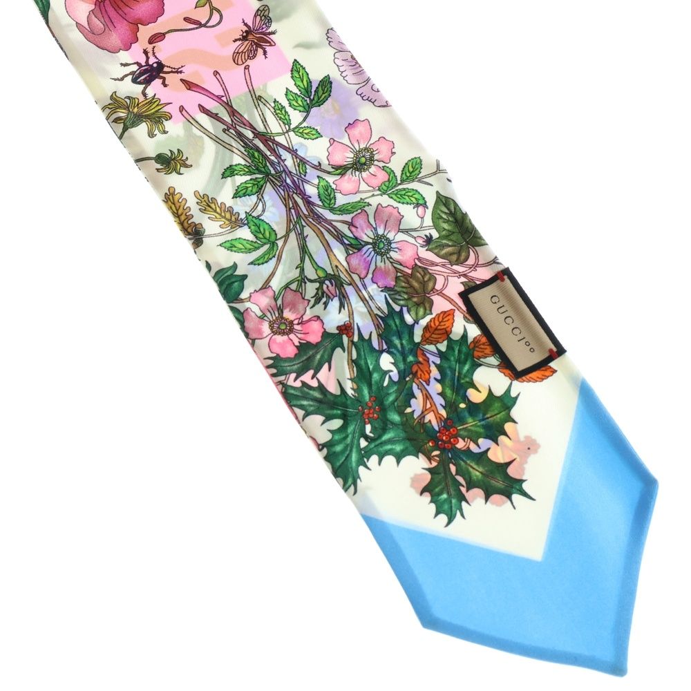Gucci 100th Anniversary Flower Floral Silk Twill Neck Bow Scarf White Women's