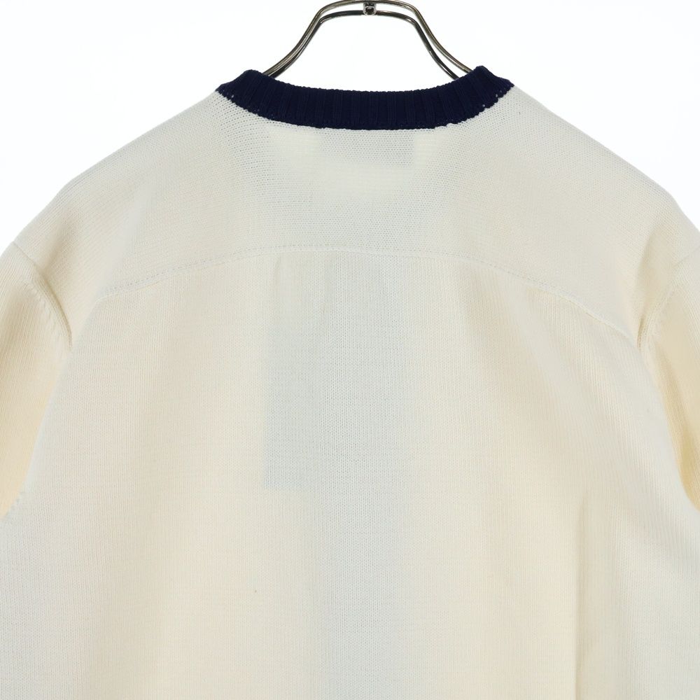 Gucci Sleeve Logo Intarsia Crew Cotton Knit Long Sleeve Cardigan White/navy