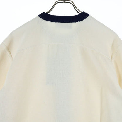 Gucci Sleeve Logo Intarsia Crew Cotton Knit Long Sleeve Cardigan White/navy