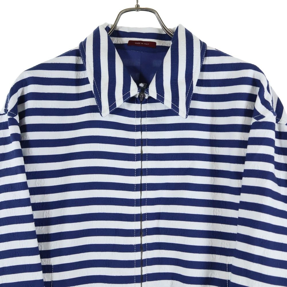 Gucci GG Cotton Jacquard Striped All Over Pattern Zip Up Jacket Navy/white