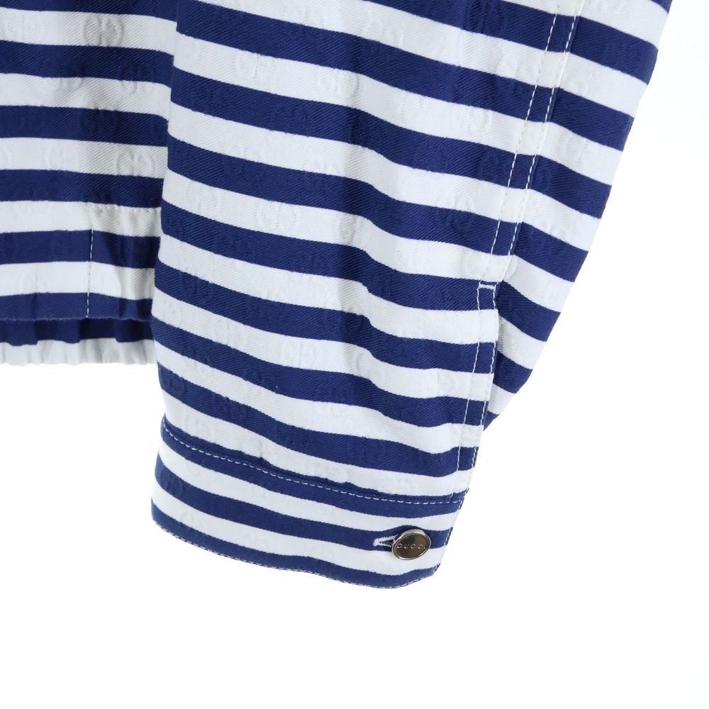 Gucci GG Cotton Jacquard Striped All Over Pattern Zip Up Jacket Navy/white