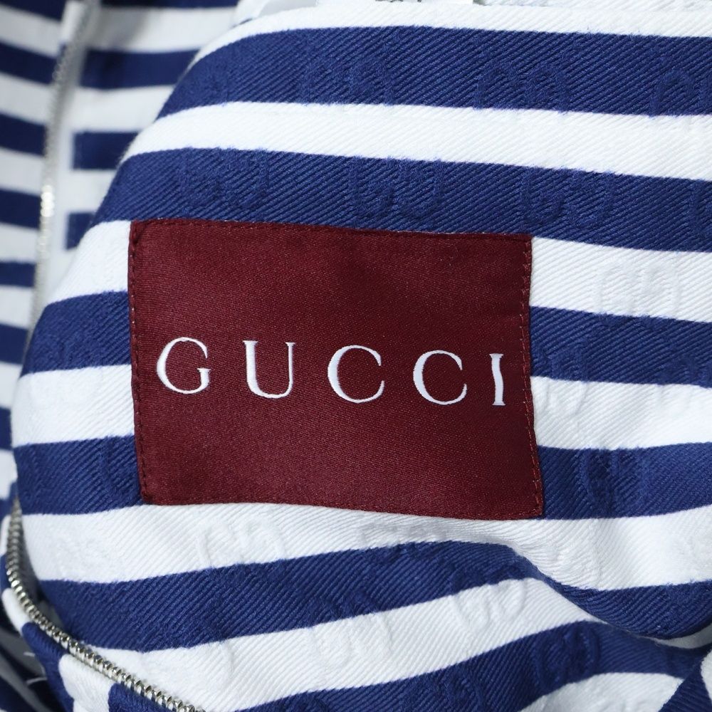 Gucci GG Cotton Jacquard Striped All Over Pattern Zip Up Jacket Navy/white