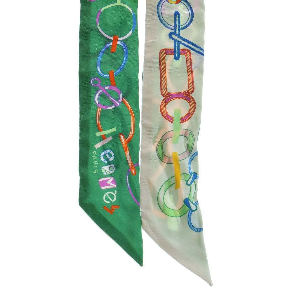 Hermes Twilly de Les Boucles Broderie Anglaise Do Re Boucles Green Silk Scarf