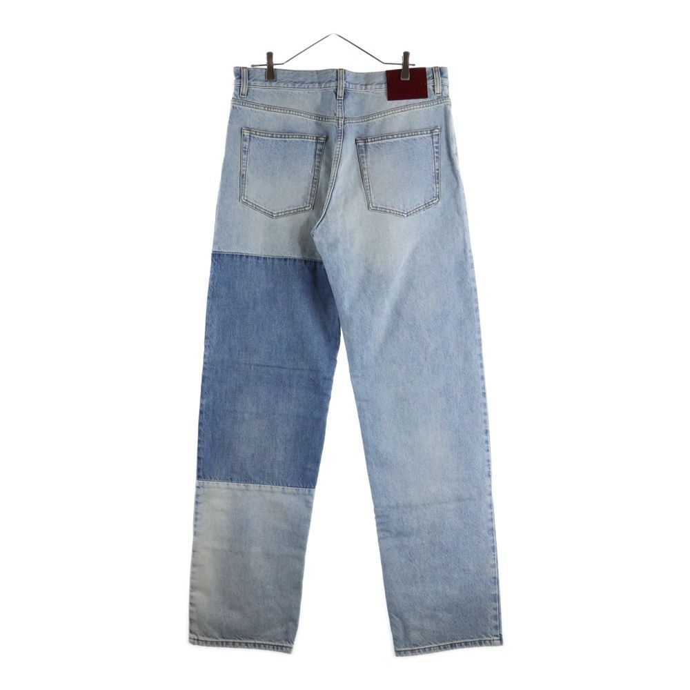 Gucci Contrast Panel Patent Leather Patch Distressed Straight Denim Pants Jeans