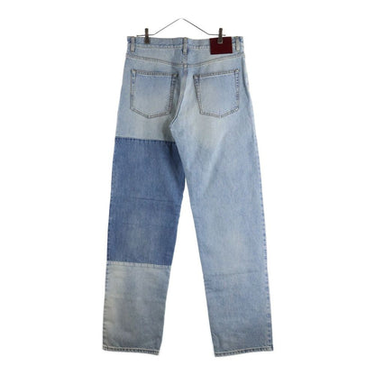 Gucci Contrast Panel Patent Leather Patch Distressed Straight Denim Pants Jeans