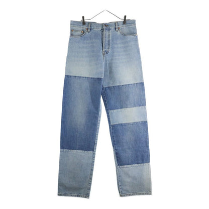 Gucci Contrast Panel Patent Leather Patch Distressed Straight Denim Pants Jeans