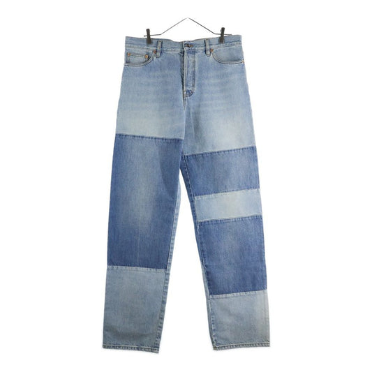 Gucci Contrast Panel Patent Leather Patch Distressed Straight Denim Pants Jeans