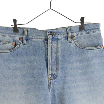 Gucci Contrast Panel Patent Leather Patch Distressed Straight Denim Pants Jeans