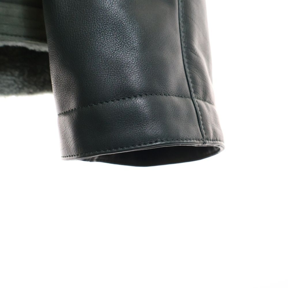 Hermes Suede Combination Leather Boa Lining Raglan Sleeve Hooded Zip Up Jacket