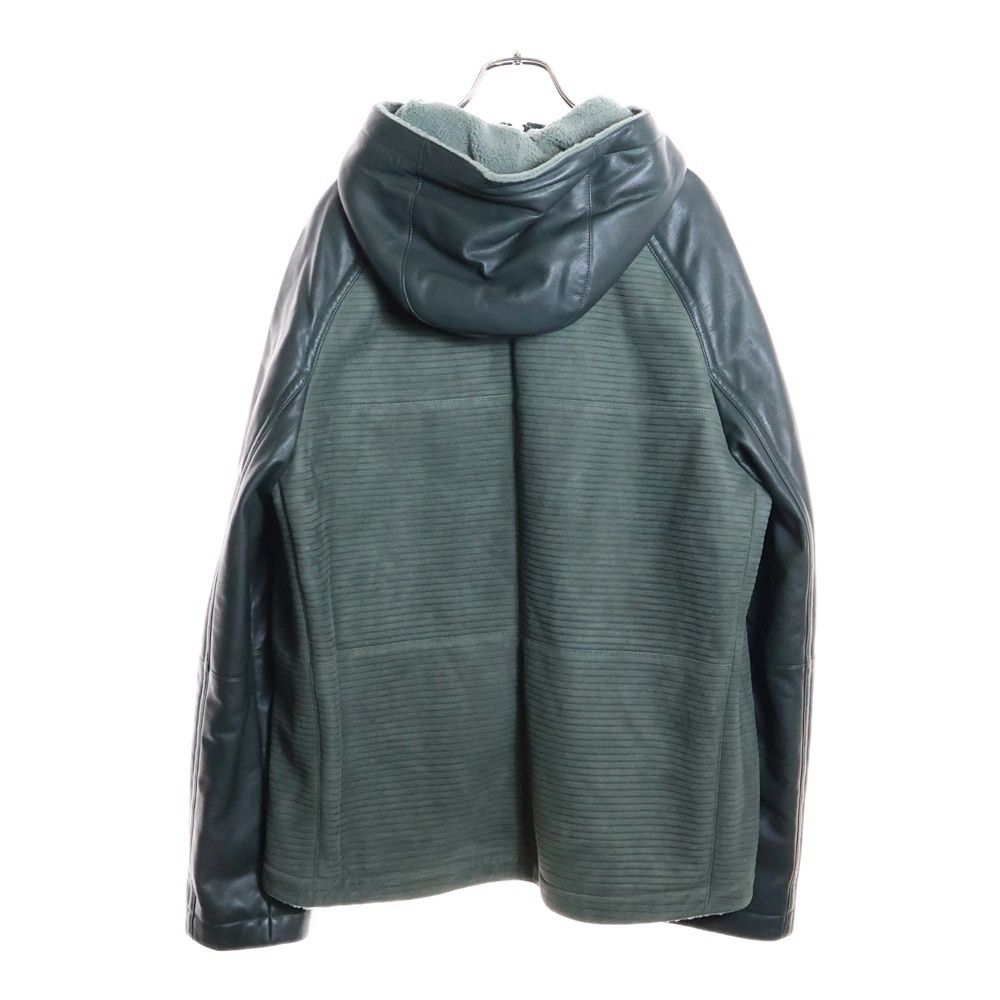 Hermes Suede Combination Leather Boa Lining Raglan Sleeve Hooded Zip Up Jacket