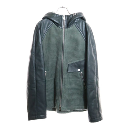 Hermes Suede Combination Leather Boa Lining Raglan Sleeve Hooded Zip Up Jacket