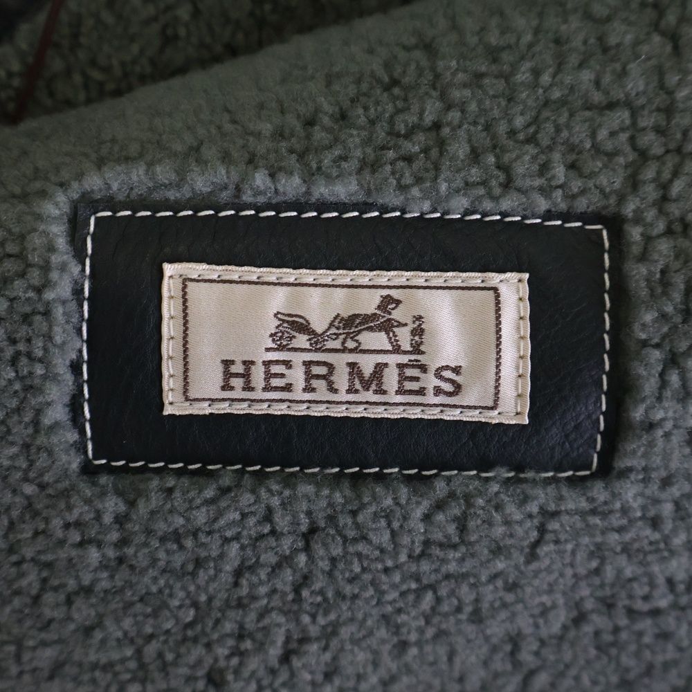 Hermes Suede Combination Leather Boa Lining Raglan Sleeve Hooded Zip Up Jacket