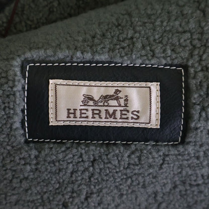 Hermes Suede Combination Leather Boa Lining Raglan Sleeve Hooded Zip Up Jacket