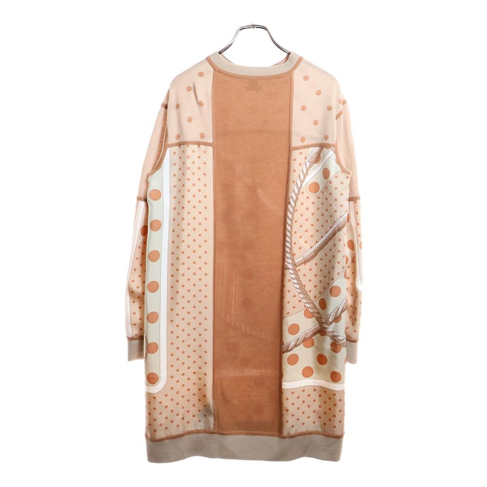 Hermes Twill Reine Dot Pattern Silk Scarf Switching Cashmere Crew Neck Long