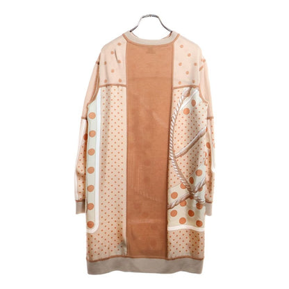 Hermes Twill Reine Dot Pattern Silk Scarf Switching Cashmere Crew Neck Long