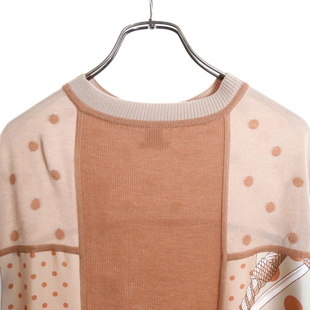 Hermes Twill Reine Dot Pattern Silk Scarf Switching Cashmere Crew Neck Long