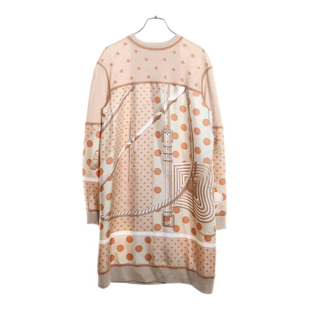 Hermes Twill Reine Dot Pattern Silk Scarf Switching Cashmere Crew Neck Long