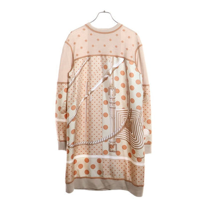 Hermes Twill Reine Dot Pattern Silk Scarf Switching Cashmere Crew Neck Long