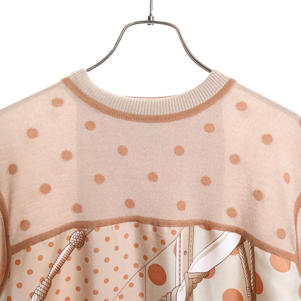 Hermes Twill Reine Dot Pattern Silk Scarf Switching Cashmere Crew Neck Long