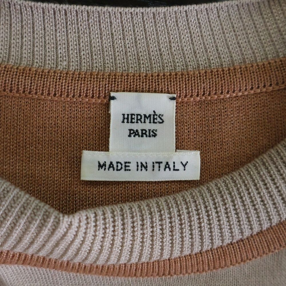 Hermes Twill Reine Dot Pattern Silk Scarf Switching Cashmere Crew Neck Long