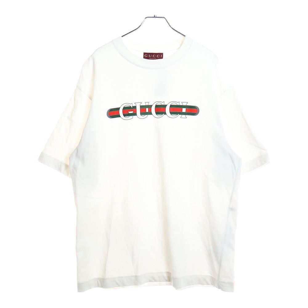 Gucci 25ss Web Stripe Logo Print Crew Neck Short Sleeve T-Shirt Cut and Sewn