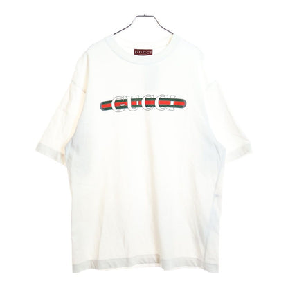 Gucci 25ss Web Stripe Logo Print Crew Neck Short Sleeve T-Shirt Cut and Sewn