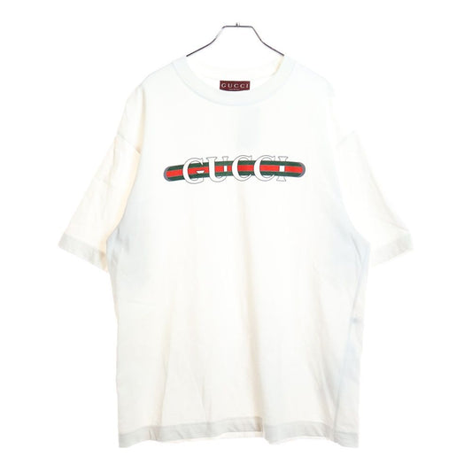 Gucci 25ss Web Stripe Logo Print Crew Neck Short Sleeve T-Shirt Cut and Sewn
