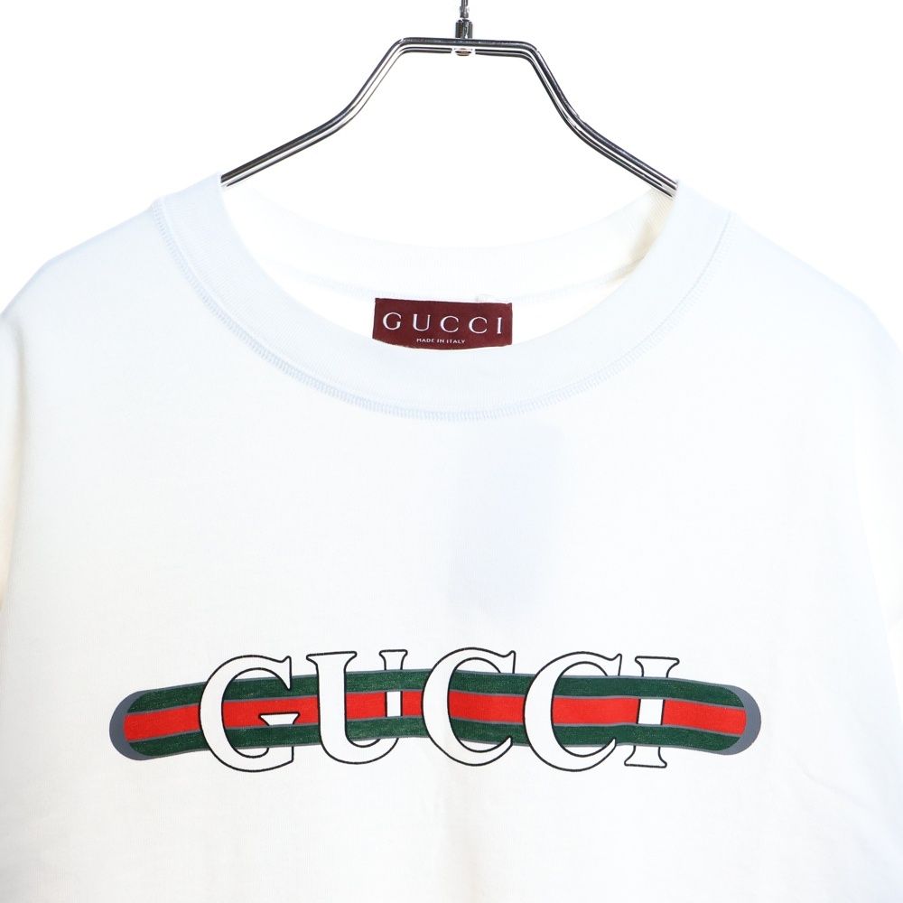 Gucci 25ss Web Stripe Logo Print Crew Neck Short Sleeve T-Shirt Cut and Sewn