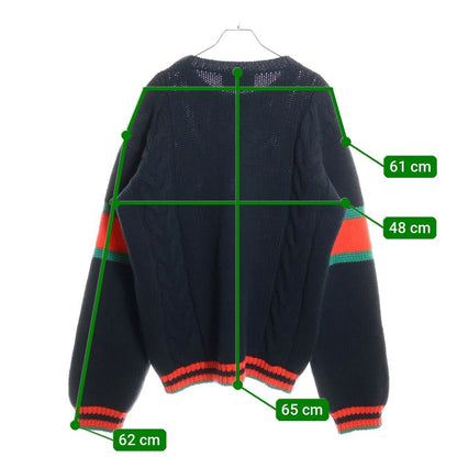 Gucci 19aw Sherry Line Cable Wool Knit Sweater Black/green/red 548115-X1561