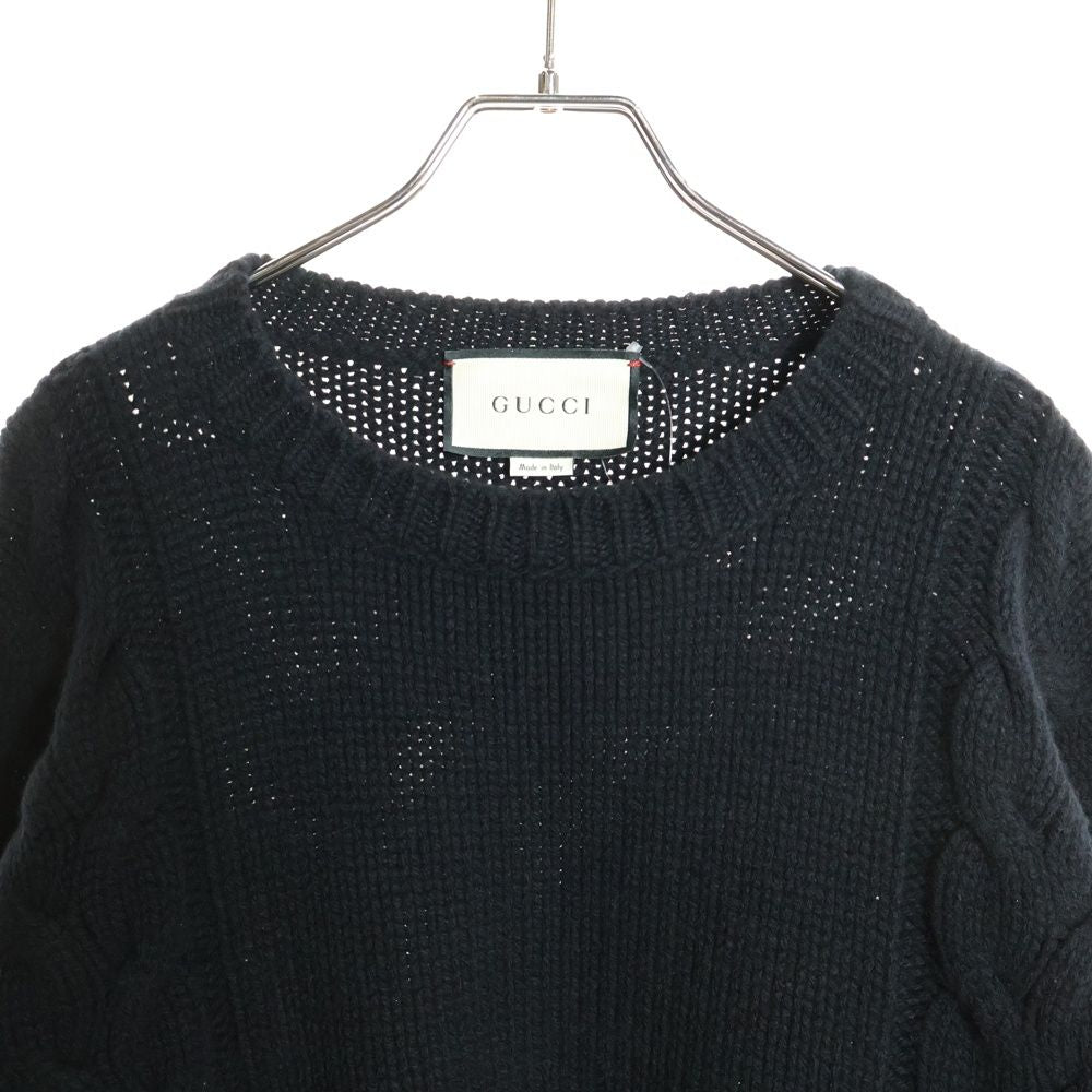 Gucci 19aw Sherry Line Cable Wool Knit Sweater Black/green/red 548115-X1561