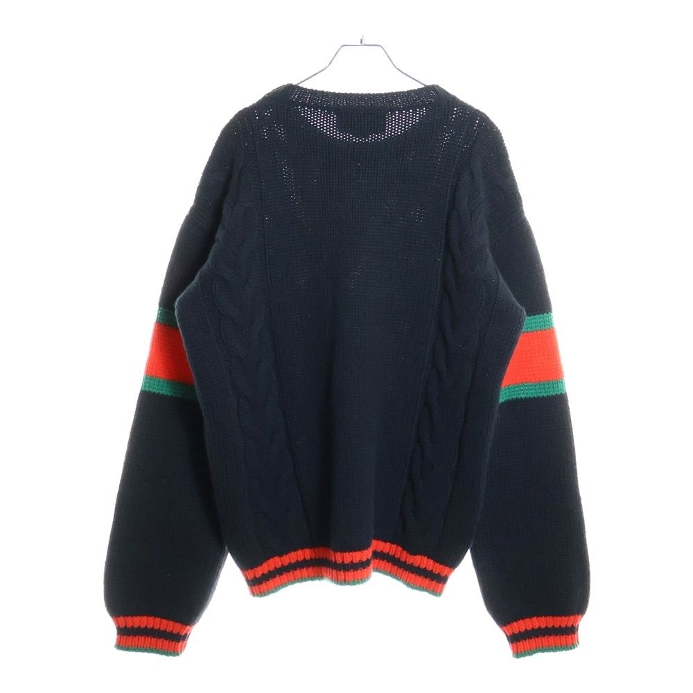 Gucci 19aw Sherry Line Cable Wool Knit Sweater Black/green/red 548115-X1561