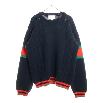 Gucci 19aw Sherry Line Cable Wool Knit Sweater Black/green/red 548115-X1561