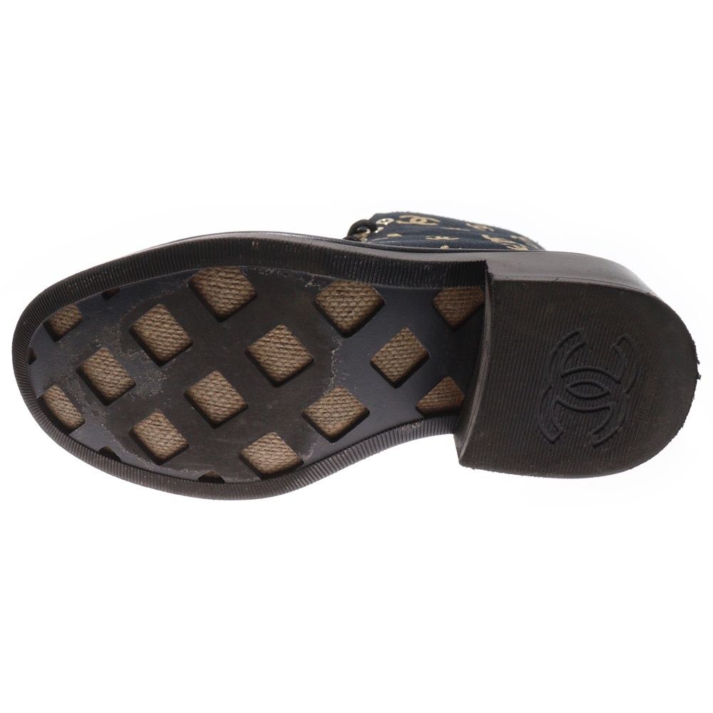 Chanel Coco Mark Logo Print Leather Canvas Boa Lining Lace Up High Cut Shoes